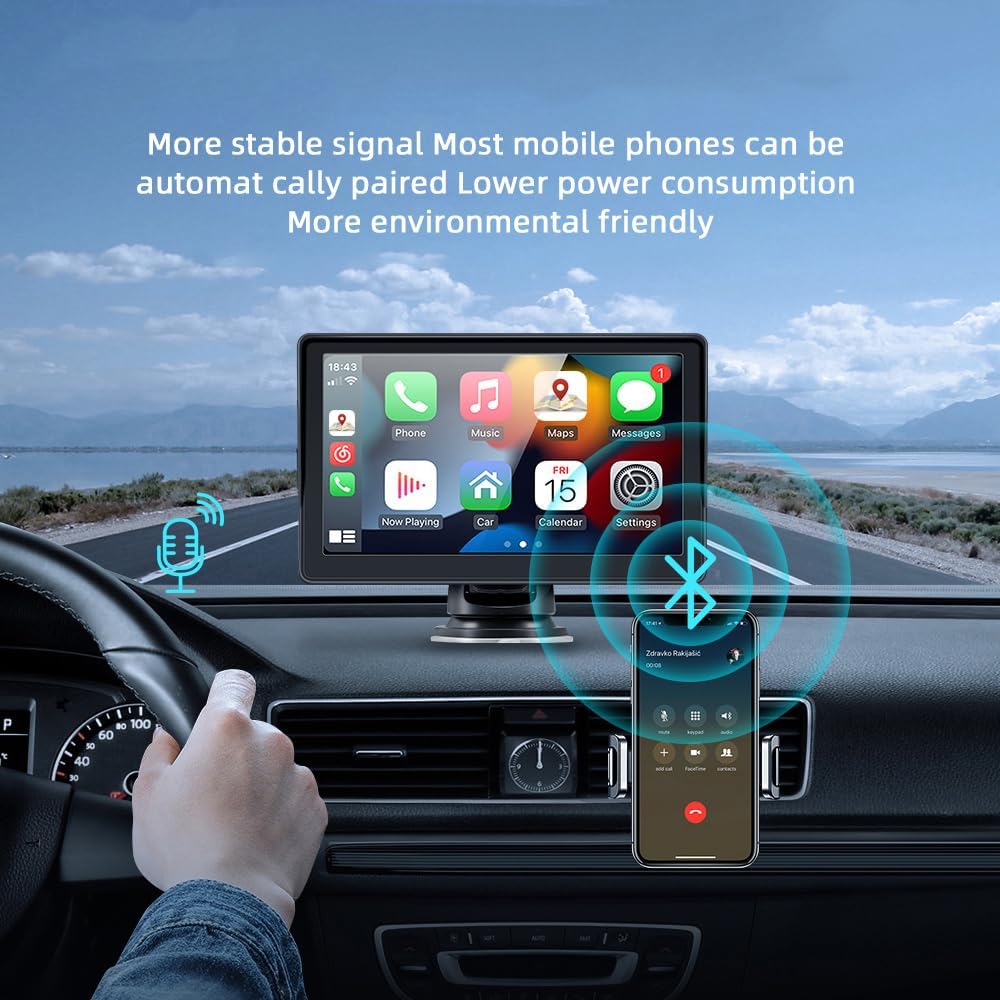 Sunweyer Car Television Wireless Carplay& Android Auto Screen, Portable Car Stereo,7 inch IPS Touchsreen Display, Support 1080p Backup Camera & Bluetooth/AUX/FM Transmitter