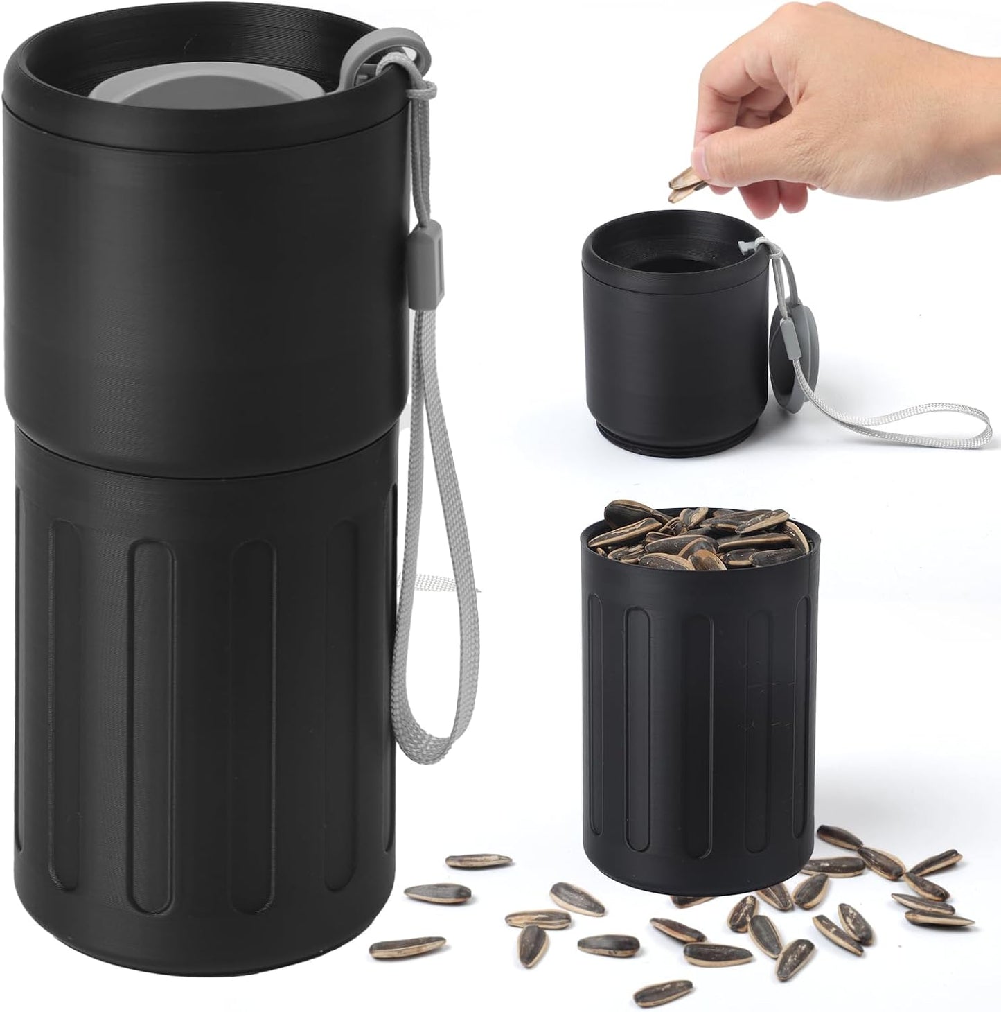 Portable Sunflower Seed Cup with Shell Storage, 3D Printed Pistachios Nut Snack Bowl Containers for Outdoor/in Car/Travel/Sports Games, Seed Lovers Gift - Black