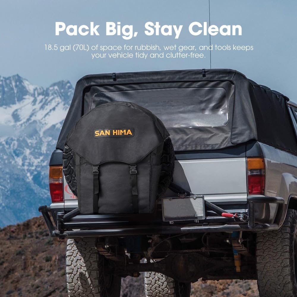 SAN HIMA Spare Tire Trash Bag 18.5 Gallons Fits 31''-35" Tire - Cargo Storage Bag w/Reflective Strips for Off-Road 4x4 4WD Truck SUV Car