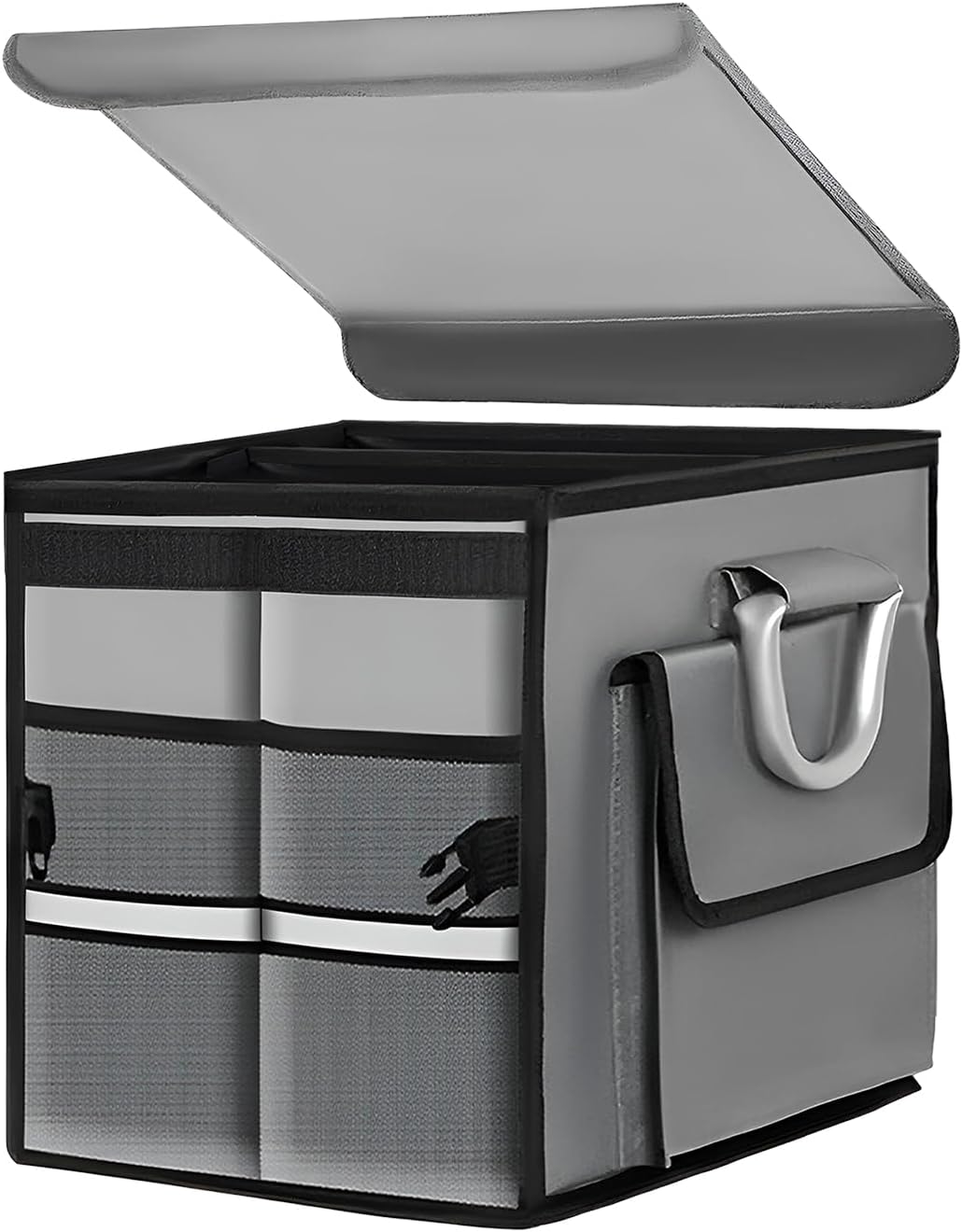 Trunk Organizer with Lid, 28L Collapsible Car Storage Organizer with Aluminum Handles & Reflective Strip, Waterproof Oxford 2-Compartment Cargo Storage Box for Sedan SUV Truck (Black)
