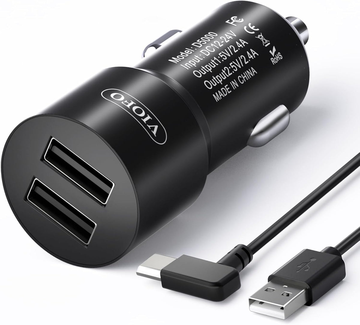 VIOFO D5000 Type-C USB Cigarette Charger with 11.4ft(3.5M) Power Cable