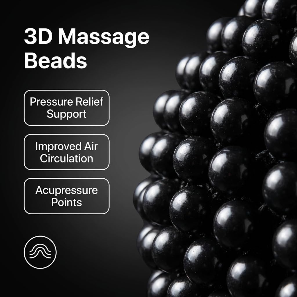 Beaded Car Seat Cover – Wooden Bead Massage Support with Breathable Cooling Mesh – Universal Fit for Sedan, SUV & Truck (1 Pack, Royal Black)