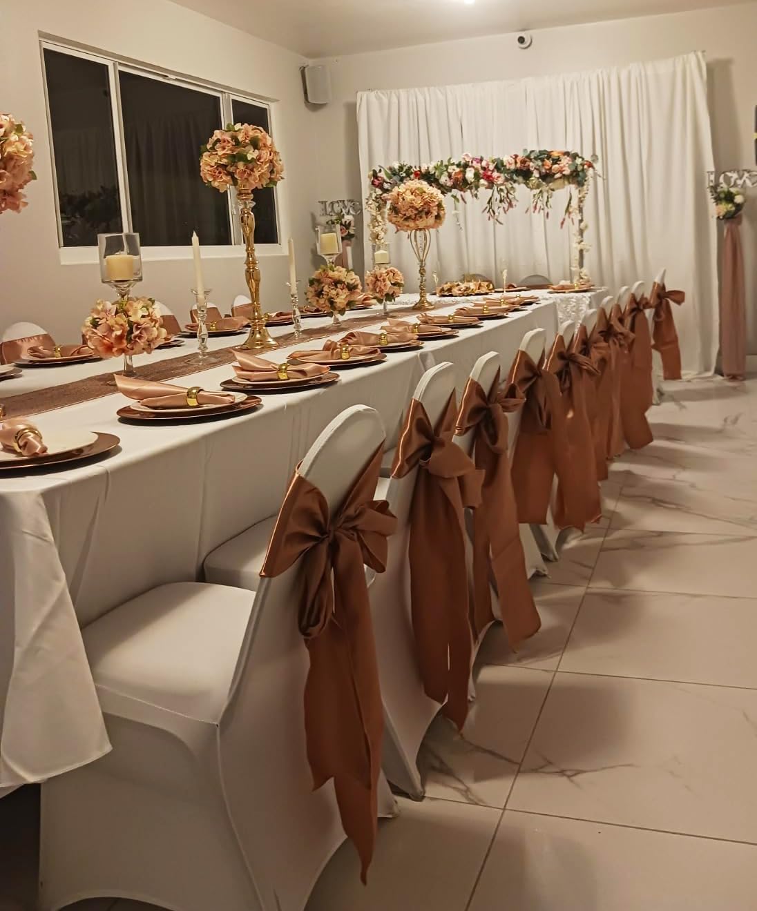 Terracotta Satin Chair Sashes Bows 50 Pack 7x108 Inches Chair Ribbons for Wedding Party Birthday Fiesta Engagement Anniversary Halloween Christmas Outdoor Event Decorations