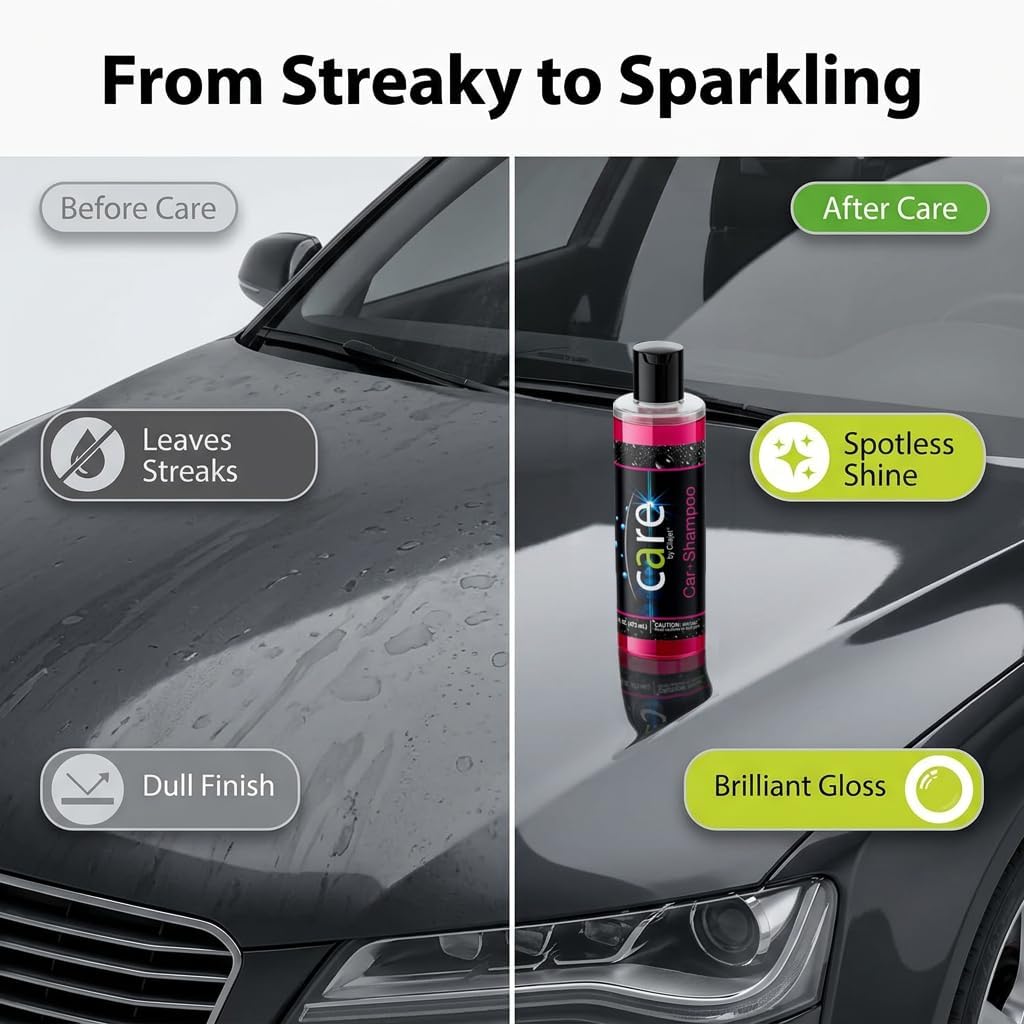 Care Car-Shampoo and Soap - Car Detailing Kit Essential - Vehicle Cleaning Supplies - Produces Thick, Foamy Suds - Gentle on Wax and Sealants, 16 Oz.