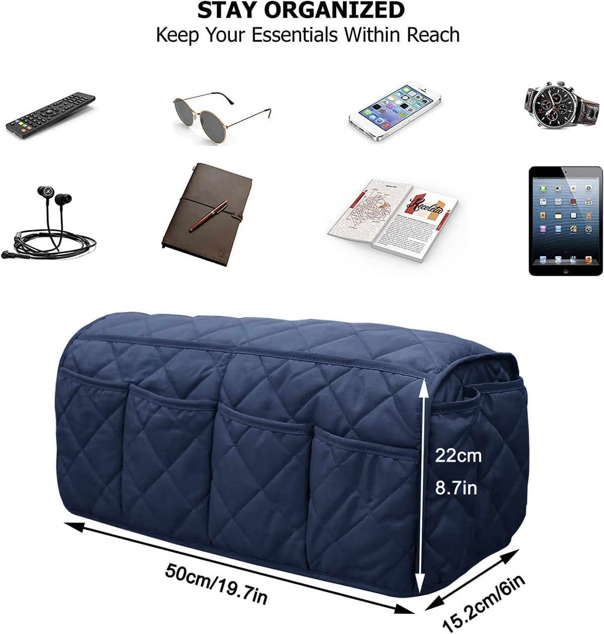 Armchair Caddy,Non Slip Sofa Armrest Organizer, Couch Armrest Remote Control Holder,Waterproof Recliner Arm Caddy with 14 Pockets for Cell Phone TV Remote Control