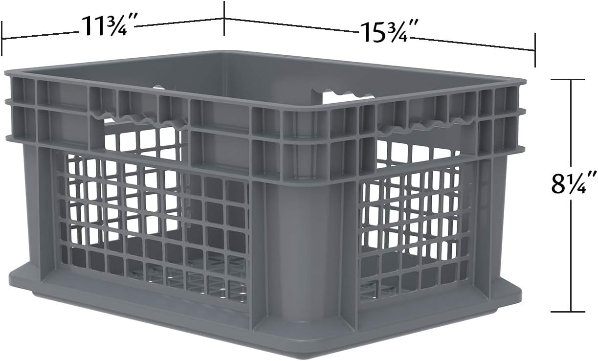 Akro-Mils 37208 Plastic Straight Wall Container Tote with Mesh Sides and Mesh Base, (16-Inch x 12-Inch x 8-Inch), Gray, (12-Pack)