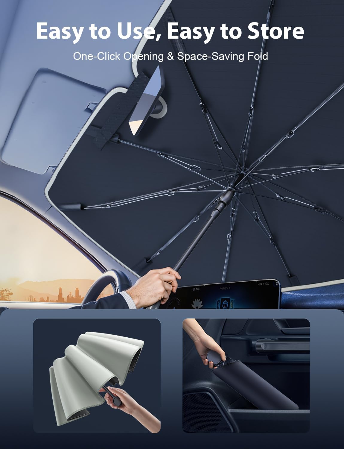 2026 Flagship Truck Windshield Sun Shade Umbrella for Ford F150/250/350, Silverado, Tundra, RAM 1500, Sierra – Ice Crystal Coating Blocks 99.9% UV & Heat, Keeps Car Cool & Protects Interior, Easy Use