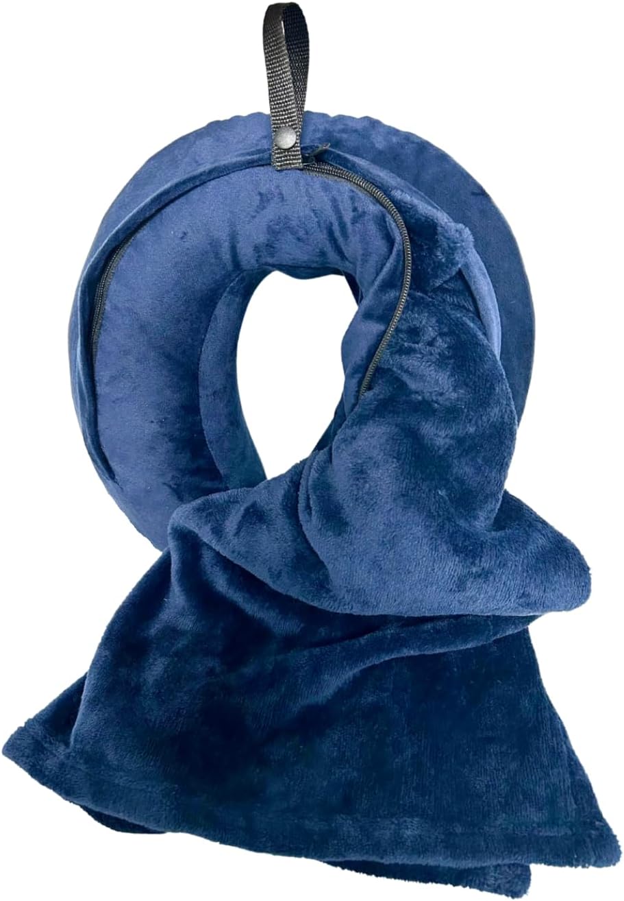 Travel Pillow with Built-In Blanket Memory Foam Neck Pillow for Airplane Travel, Flight Pillow with Blanket Portable Airplane Pillow for Adults Compact Travel Neck-Pillow for Plane, Car & Long Flights