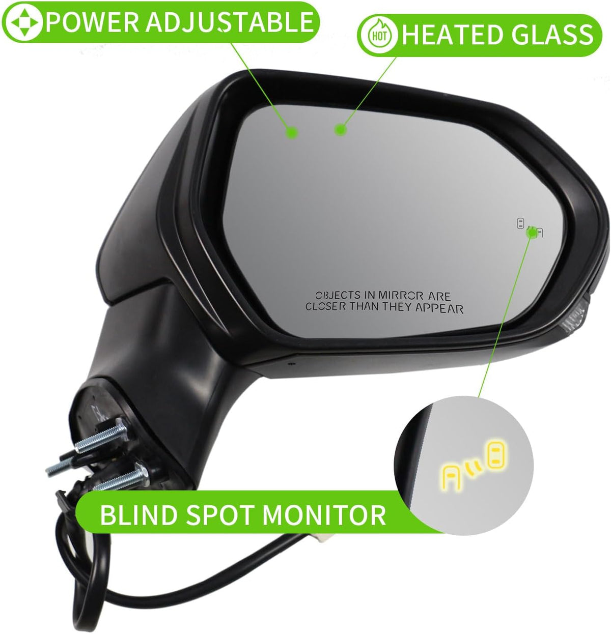 Side Mirror for Toyota Camry 2018 2019 2020 2021 2022 2023 2024 Power+Lamp+Heat+Blind Spot Monitor Glass-7Pins, Right Passenger Side,replace for Partslink # TO1321368, 87910-06840