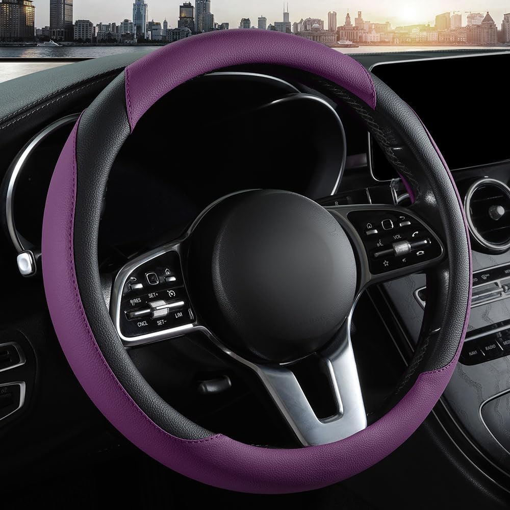 Car Steering Wheel Cover, Microfiber Leather Universal 14.5-15 inch, Purple