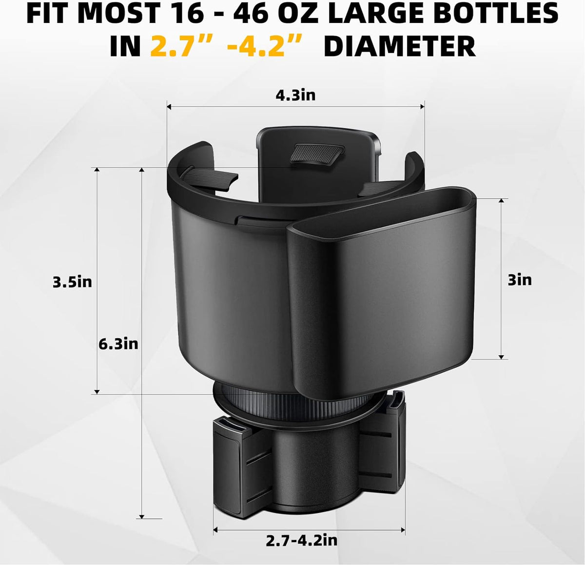 TYKOR Car Cup Holder Expander with Adjustable Base, Fits Bottles 16-46 OZ