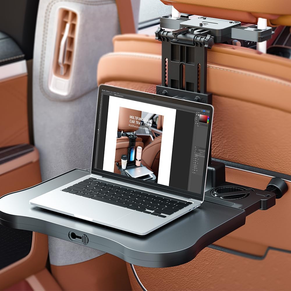 Car Seat Tray, Car Back Seat Tray Table for Kids, Foldable Travel Tray for Rear Passenger Seat, Car Food Trays for Eating, Car Desk for Laptop Working on the Road with Non-Slip Mat