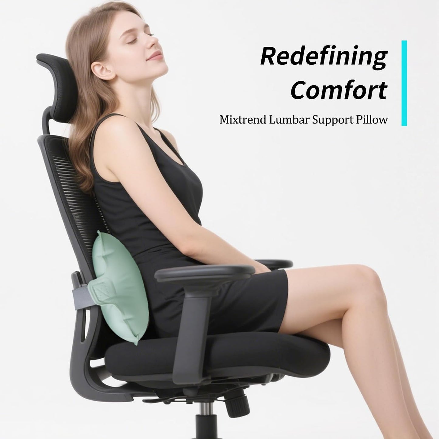 Mixtrend Travel Lumbar Pillow – Inflatable Memory Foam Back Support Cushion for Airplane, Car, Office Chair, Long Flight – Ergonomic Pain Relief for Women, Men & Kids (Matcha Green)
