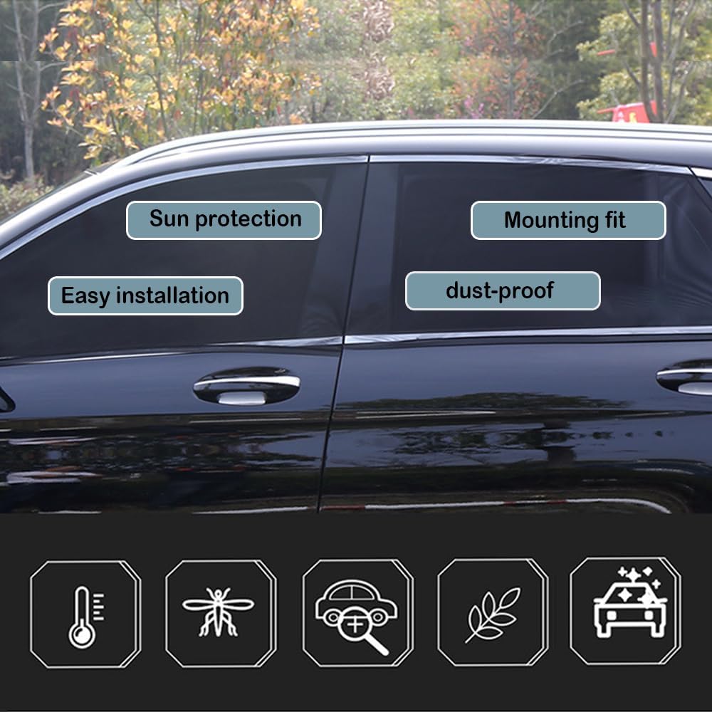 4PCS Car Window Shades with Zipper,Breathable Car Window Cover Baby Window Shades for Car,Camping Essentials Side Window Sun Shade for Privacy Protection Fits Most Cars