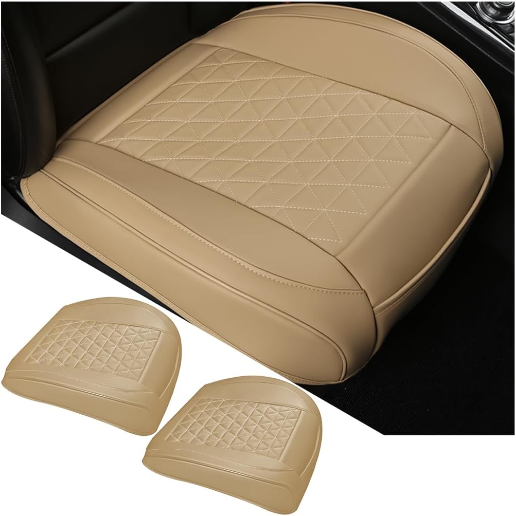 2PCS Leather Car Seat Cover, Front Bottom Seat Protector Pad, Beige