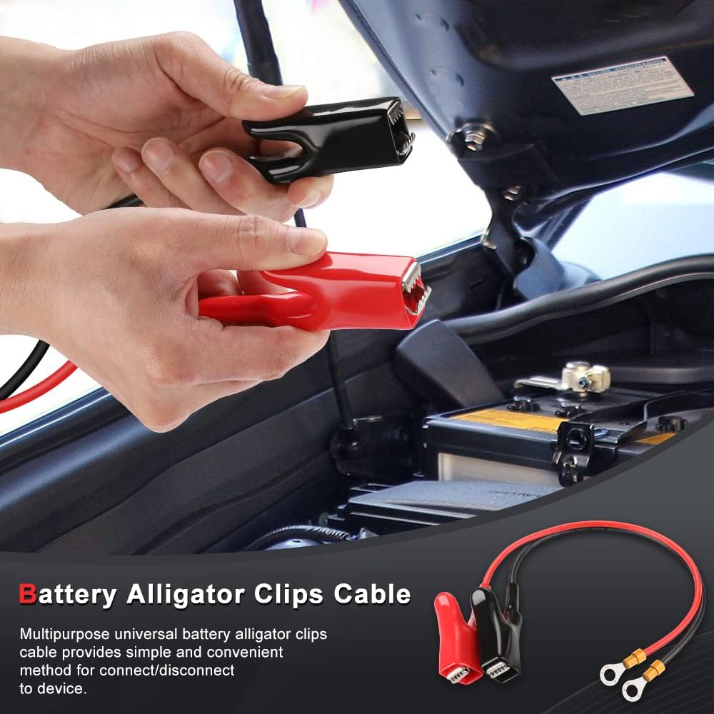 ELECTOP Upgraded 10AWG Battery Alligator Clips Booster Jumper Cable, Battery Charger Clamps to O Ring Terminal Harness Wire, Quick Disconnect/Connect Cable for Inverter Car Battery Charging