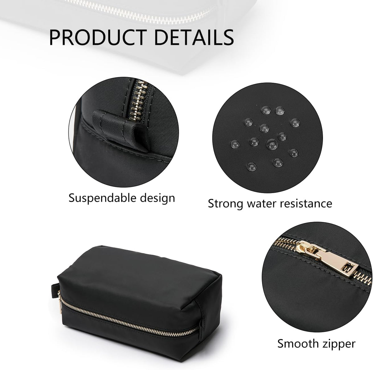 Travel Makeup Bag, Ring Clasp Wristlet Organizer (Black)