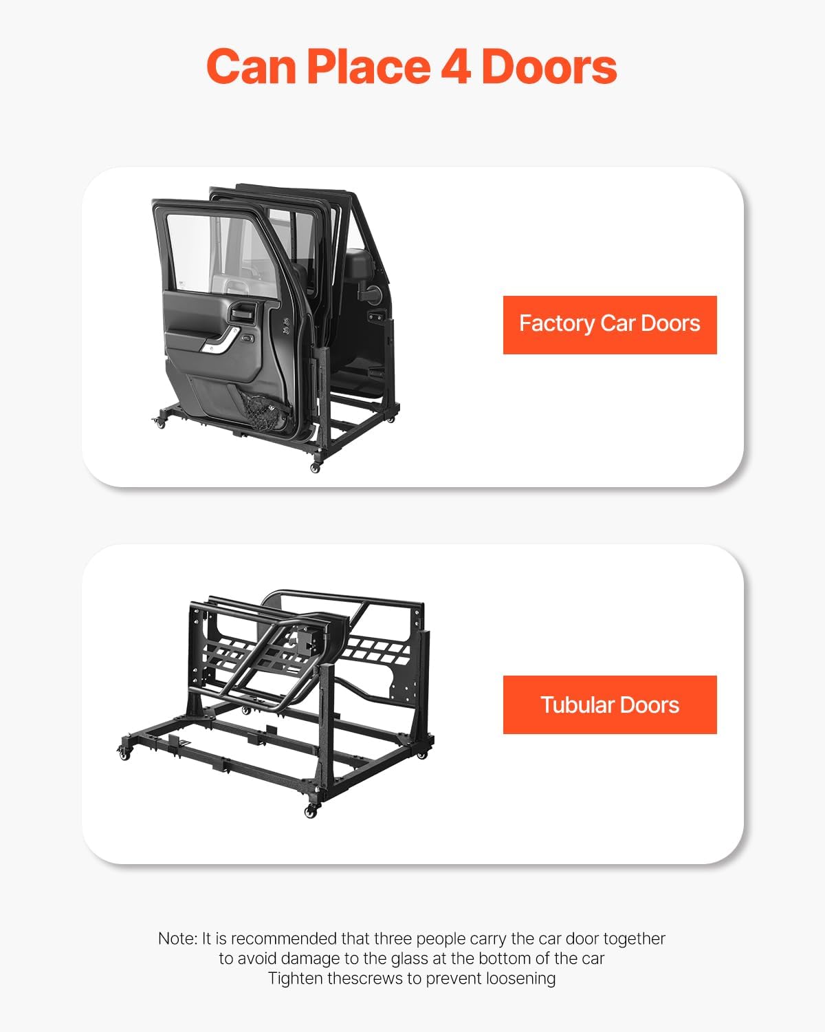 VEVOR Jeep Door Storage Cart, 4 Doors Moveable Storage Cart Rack with Thickened Rubber Cushion, Sturdy Car Door Holder Cart Fit for Jeep Wrangler JK JKU JL Gladiator