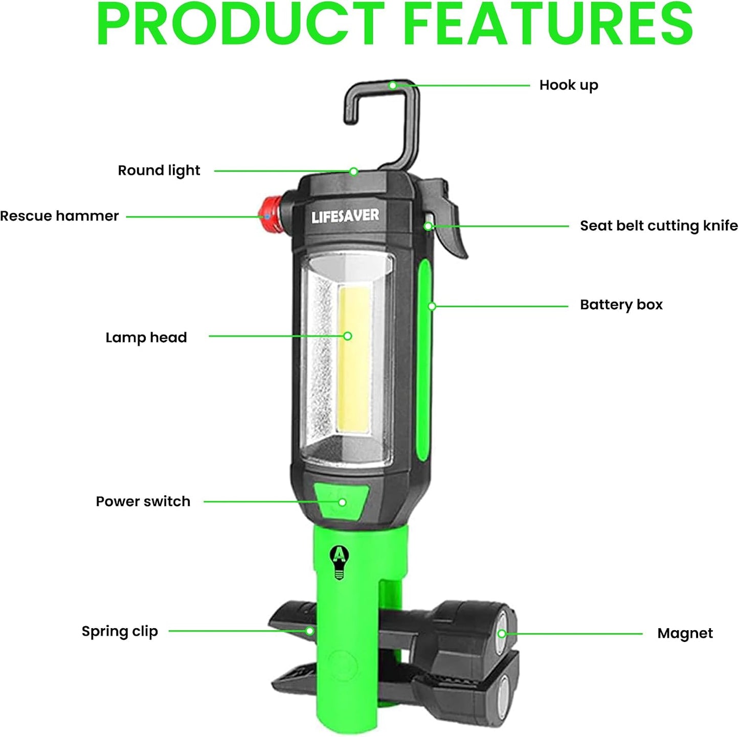 AlltroLite 9-in-1 Emergency Auto Tool with LED Flashlight | Multi-Function Car flashlight Kit with Three Lighting Modes, Window Glass Breaker, Seat Belt Cutter & Magnetic Base (Batteries Included)