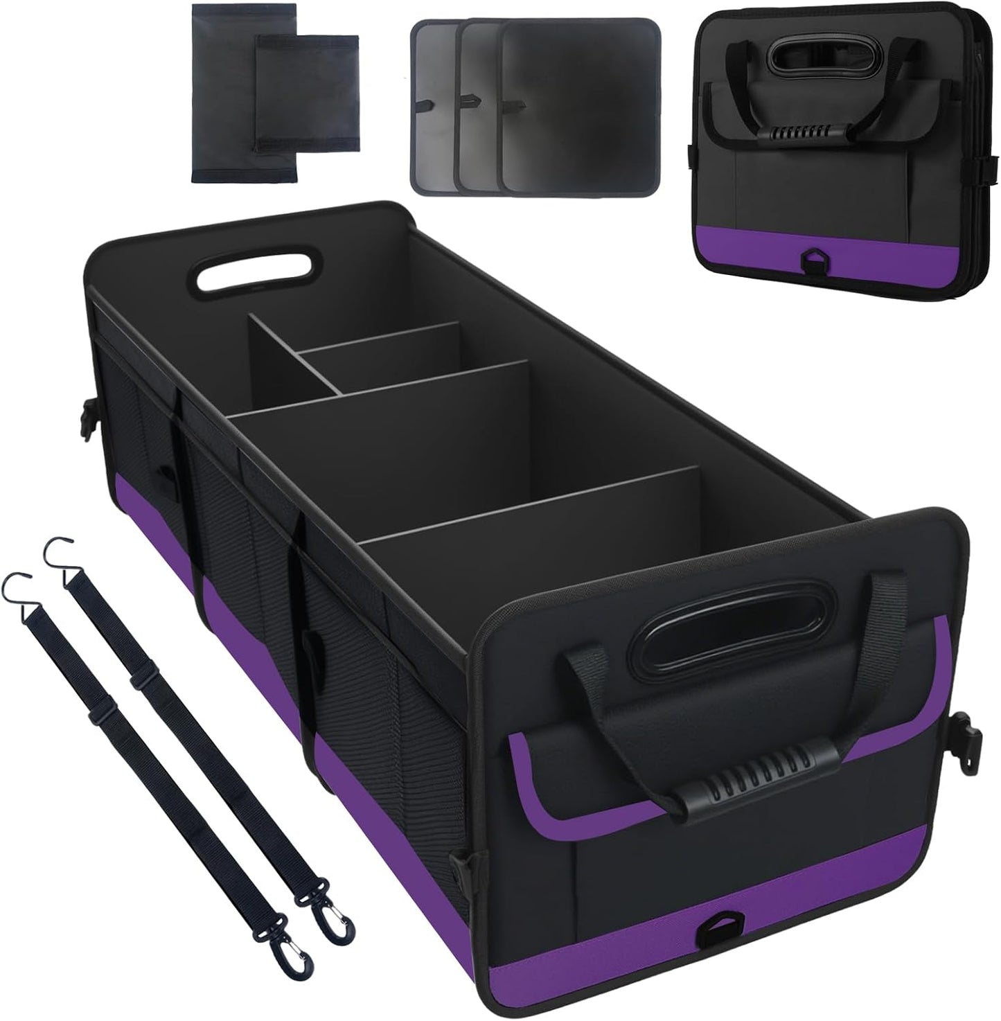 Trunk Organizer for Car, Sturdy Storage Organization with Non-Slip Bottom Strips, 95L Large Capacity Cargo Organizer for Suv, Truck, Sedan, Waterproof Portable Car Organizers for Women Men(Purple)