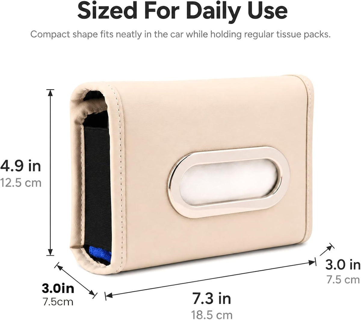 Car Tissue Holder,PU Leather Tissue Box Cover Keep Car Tidy,Backseat Napkin Rectangle Organizer,Napkin Holder for Cars,White,7.1x4.9x3inch