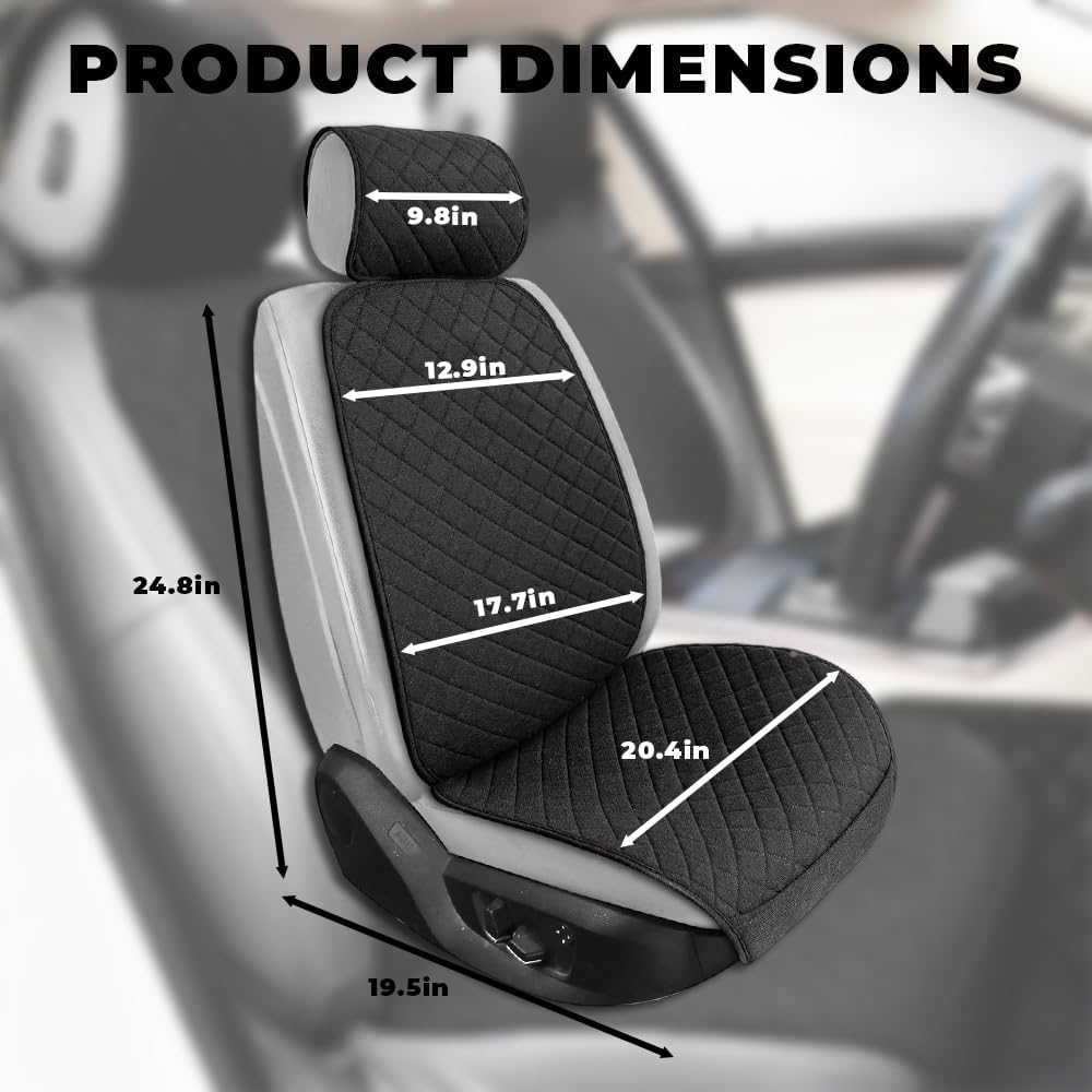 Partsable 2PCS Linen Car Seat Covers Front Seats,Breathable Cloth Fabric Car Seat Protector - Universal Cloth Seat Covers Fit for Cars, Vans, SUVs, Trucks and for All Seasons - Black