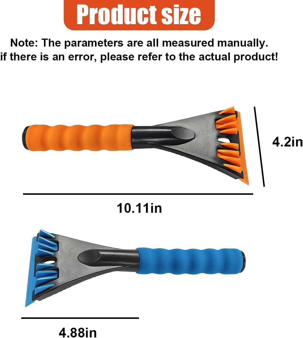 2PCS Car Windshield Ice Scraper, No Scratch Auto Window Snow Removal Shovel with Ergonomic Foam Handle, Universal Vehicle Frost Cleaning Tool for Cars, Trucks, SUVs (Blue&Orange)