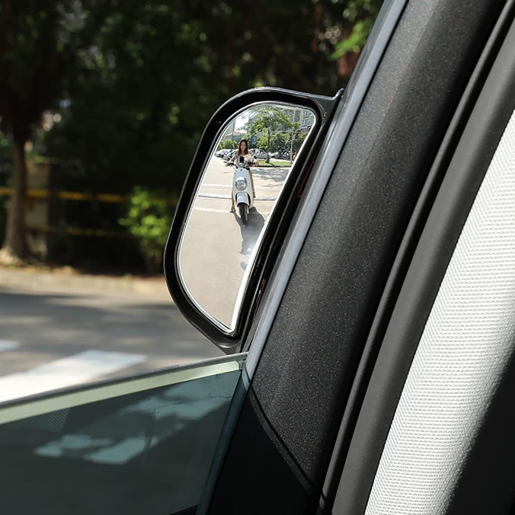 2Pcs Back Passenger Rear View Mirror Adjustable Blind Spot Mirror,Real Glass,Car SUV Side View Mirror With Convex Surface Stick on B-Pillar for Second Row Door Safely Get-Off (Black frame, 2 PCS)