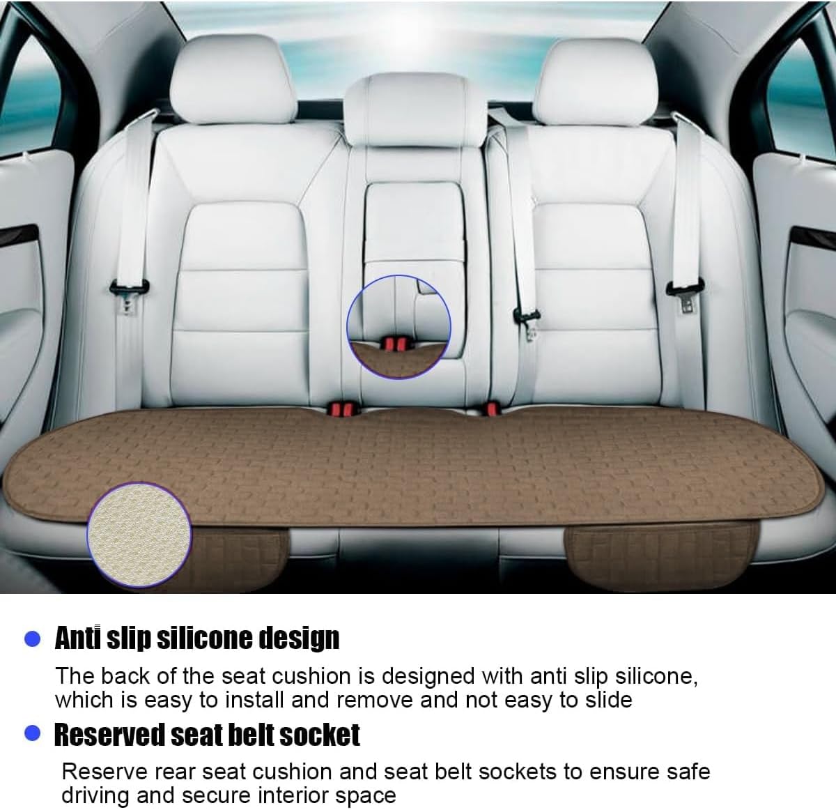 Osilly Car Back Seat Cover, Anti-Slip Long Vehicle Rear Bench Protectors with Storage Pocket, Breathable Comfortable Auto Interior Seating Bottom Protection Accessories, Universal Fit (Brown)