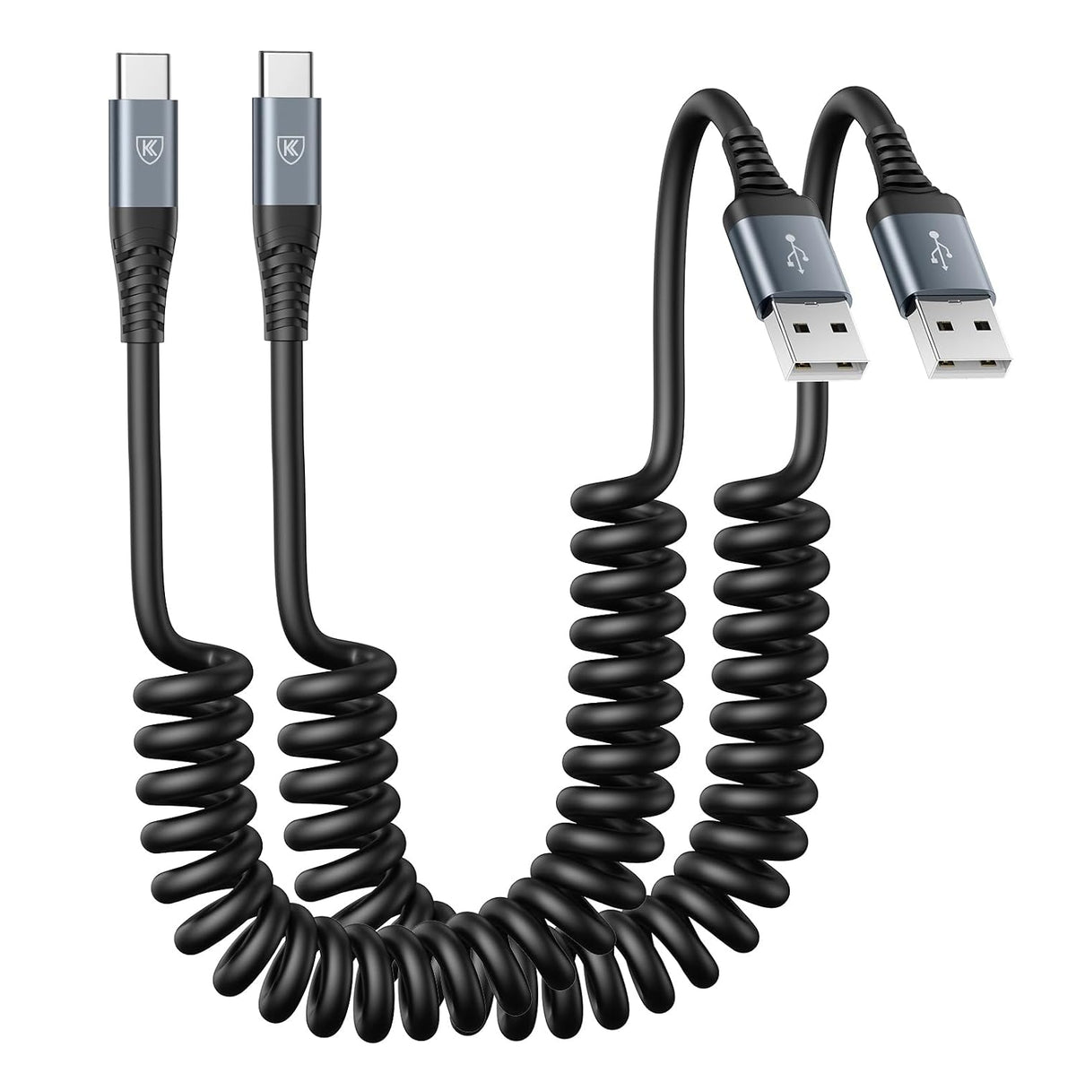 USB C Cable 6ft, 2Pack USB A to USB C 3A Fast Charging, Coiled Type C