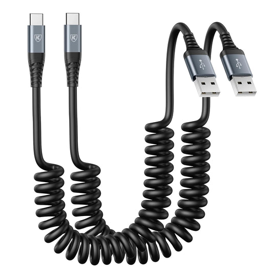 USB C Cable 6ft, 2Pack USB A to USB C 3A Fast Charging, Coiled Type C