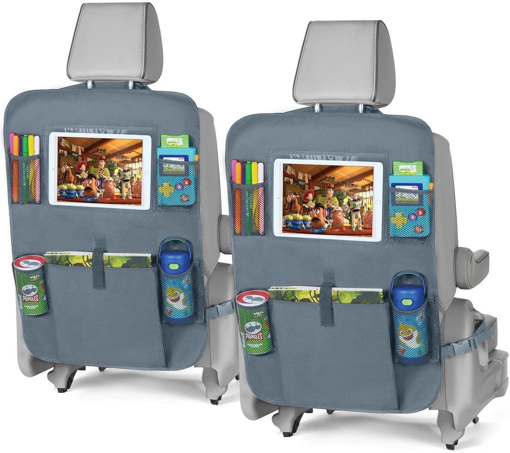 lebogner X-Large Grey Back Seat Protector For Kids + 5 Pocket Storage Organizer, 2 Pack