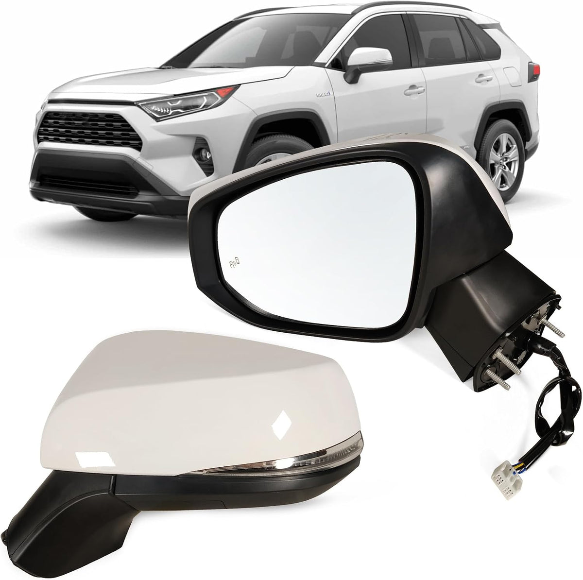 Right Passenger Side Mirror Fits 2019-2025 Toyota Rav4 with Power Heated Turn Signal and Blind Spot Match Super White Replace 879100R271(8 Pins)