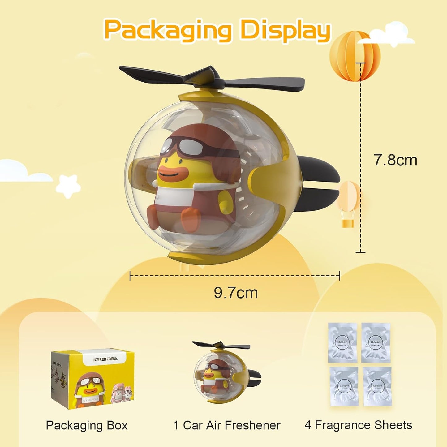 Yellow Duck Car Air Freshener with 6-Color Auto Light Up & 4 Scented Replacements Tablets – Light Scent, Decorative Auto Accessories, Cute Mother's Day and Father's Day Small Gift