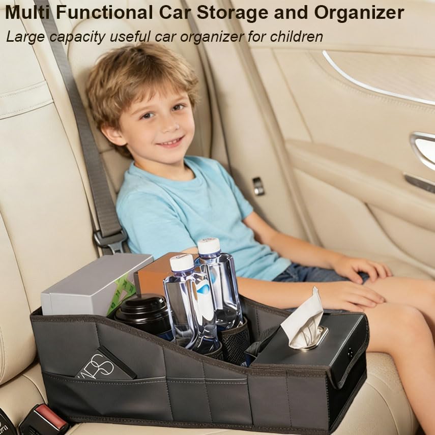 GMQ Car Seat Organizer,Automotive Seat Organizer for Front and Back Seat or Floor, Car Caddy Organizer Pu Leather Multiple Organizers and Storage for Travel Kids (Black)