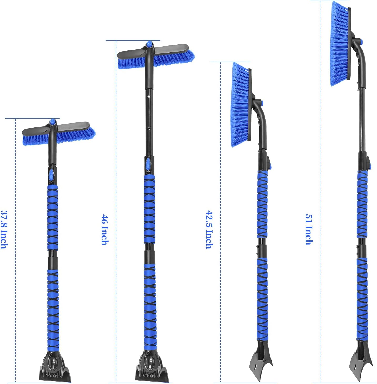 HEEYA 51 Inch Snow Brush for Trucks, Extendable Long Handle Ice Scraper with Brush with Foam Grip, SUV Heavy Duty Snow Brush with Ice Scraper for Car Auto RV Vehicle Windshield Window - Blue