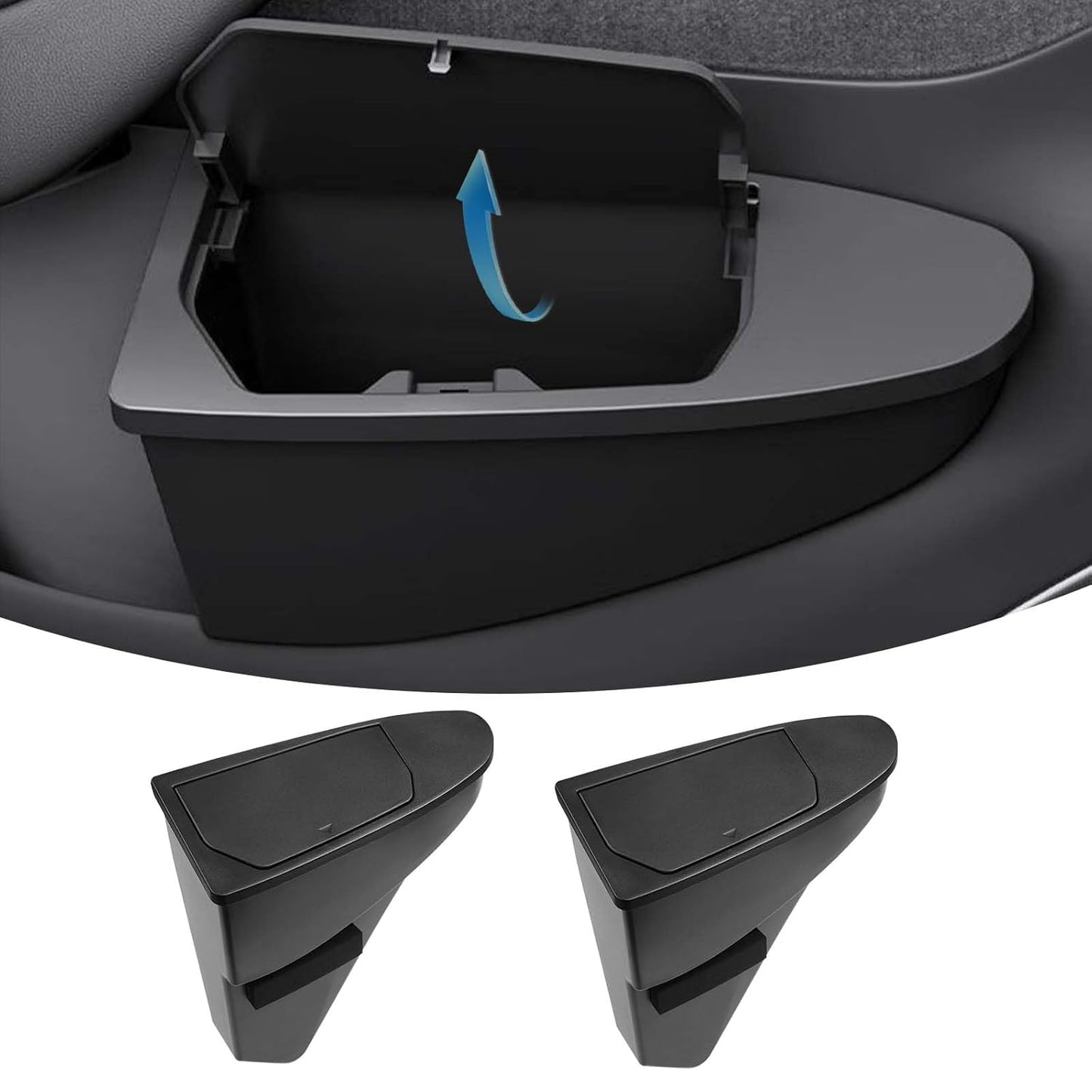 Canvcle Front Door Trash Can for 2025 2026 New Tesla Model Y Juniper Accessories, Door Side Storage Box Organizer Front Seat Door Garbage Bin with Push-Open Lid, Hidden Storage Organizer Black 2PCS