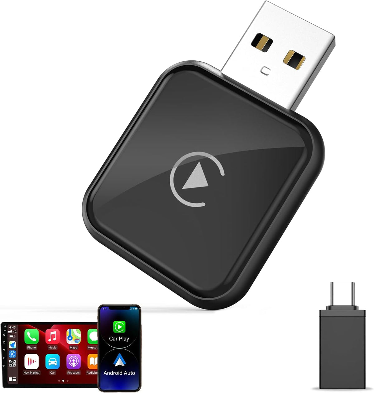 Wireless Carplay Adapter for iPhone/Android Latest Upgrade，Play Plug & Play