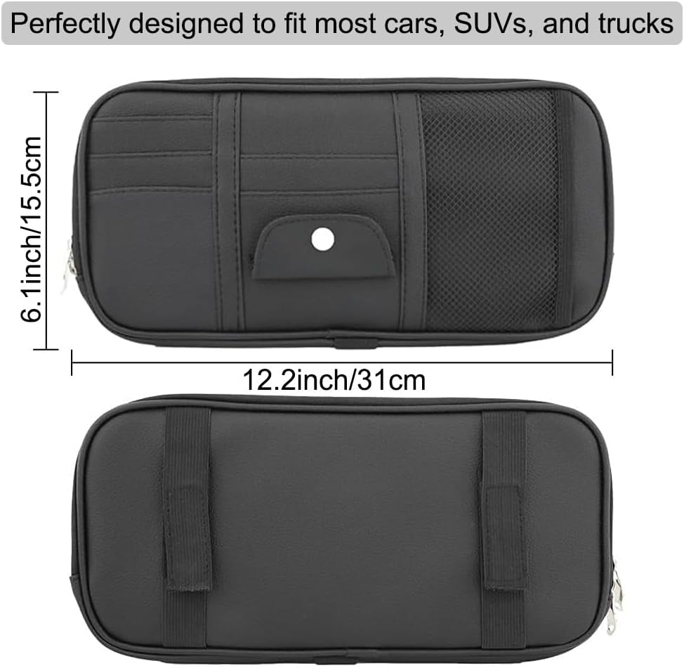 Car Sun Visor Organizer, Auto Interior Accessories Pocket Organizer - Car Truck SUV Storage Pouch Holder, with Multi-Pocket Net Zipper (Black)
