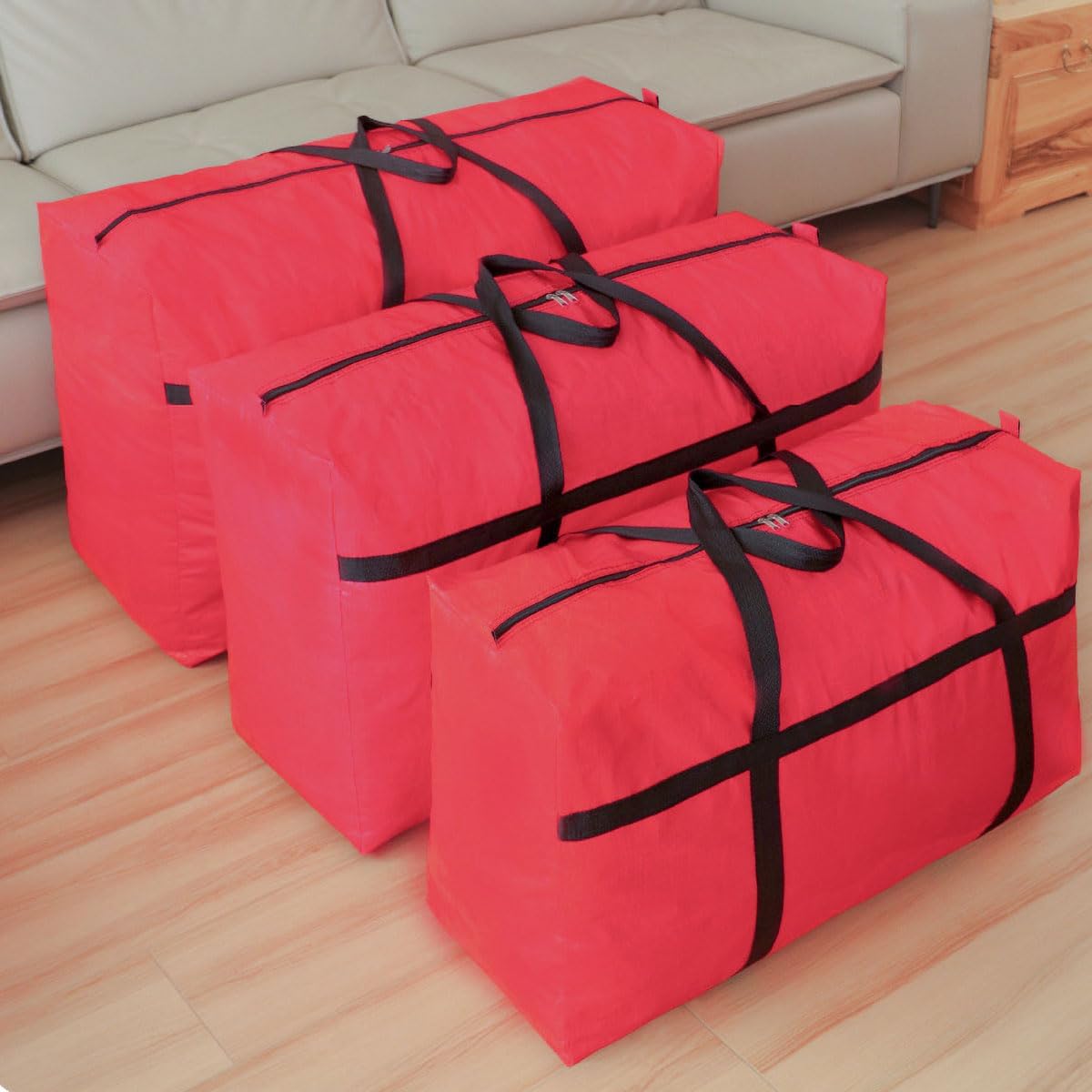Extra-large Tarp Storage Bag (Red, 45Gal/170L) | Double Zipper, Moisture Resistant and Dustproof, Lightweight Foldable for Moving, Travel, Camping, and Seasonal Organization