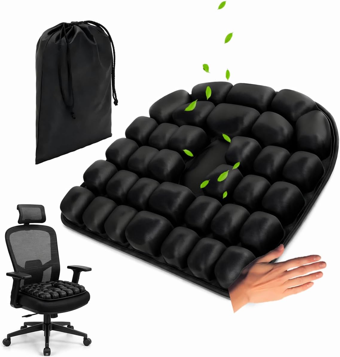 Inflatable Travel Seat Cushion for Airplane, Press-to-Inflate Air Cell Cushion, Portable & Foldable for Long Sitting, Car, Office, Wheelchair (30-Cell Air Cushion (Hollow Center))