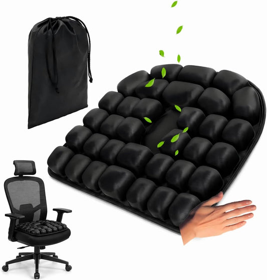 Inflatable Travel Seat Cushion for Airplane, Press-to-Inflate Air Cell Cushion, Portable & Foldable for Long Sitting, Car, Office, Wheelchair (30-Cell Air Cushion (Hollow Center))