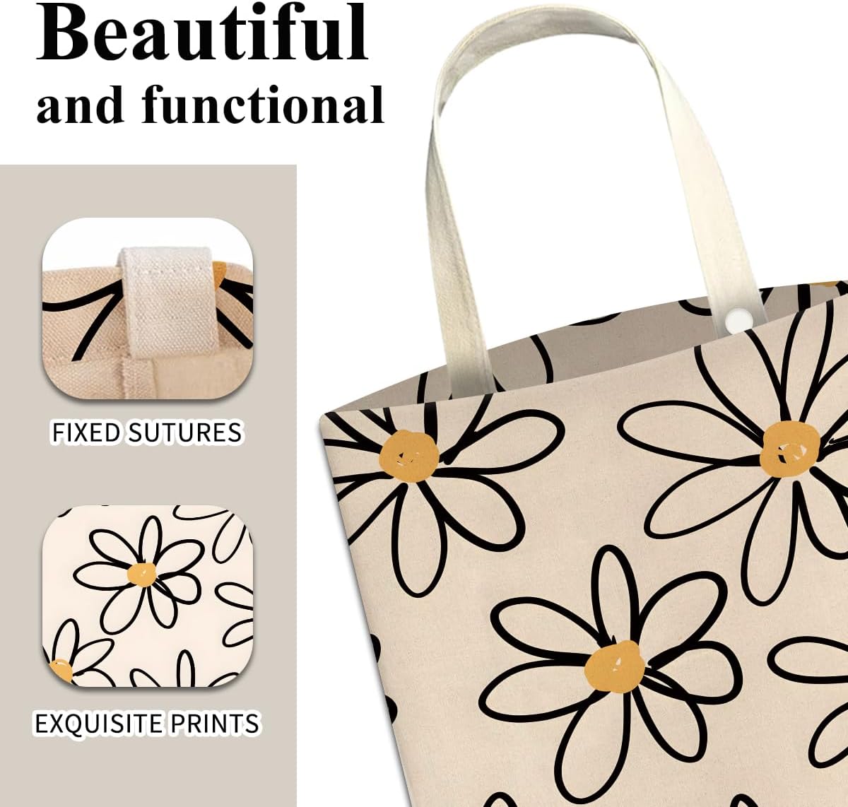 Car Trash Can, Cute Car Trash Bag, Hanging Car Organizer and Storage Bag, Trash Bin for Car Accessories, Vehicle, Travelling, Camping Cute Beige Daisy