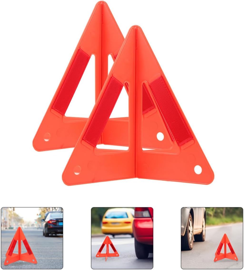 3pcs Foldable Triangle Warning Sign Reflective Red