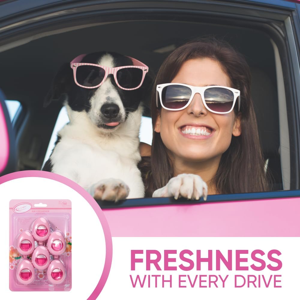 Air Jungles Car Air Freshener Vent Clip 6 Ct, Honey Peach Scent | Pink Edition, Long-Lasting Sweet Fruit Fragrance & Odor Eliminator for Car Interiors, 4 mL Each, Lasts Up to 180 Days