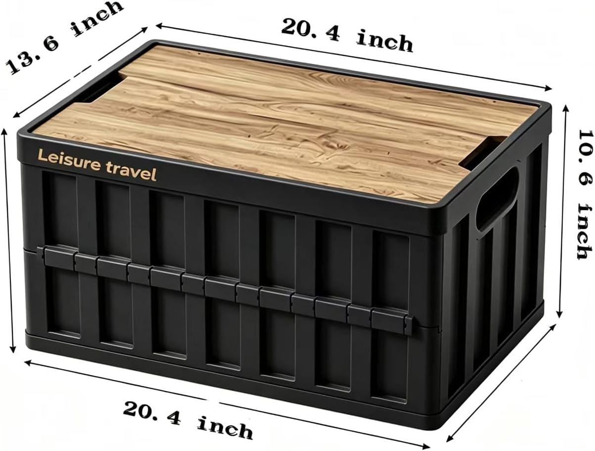 3 Pack 50L Mix Color Random Collapsible Storage Crate with Wooden Lid, Stackable Foldable Bin with Handles