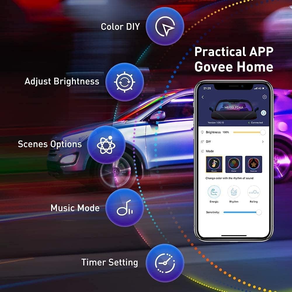 Govee Car Lights, RGBIC, Smart Interior Car Lights, APP&Remote Control | 72 LED Lights, for Decor, DIY Mode and Multiple Scene Options, 2 Lines Design
