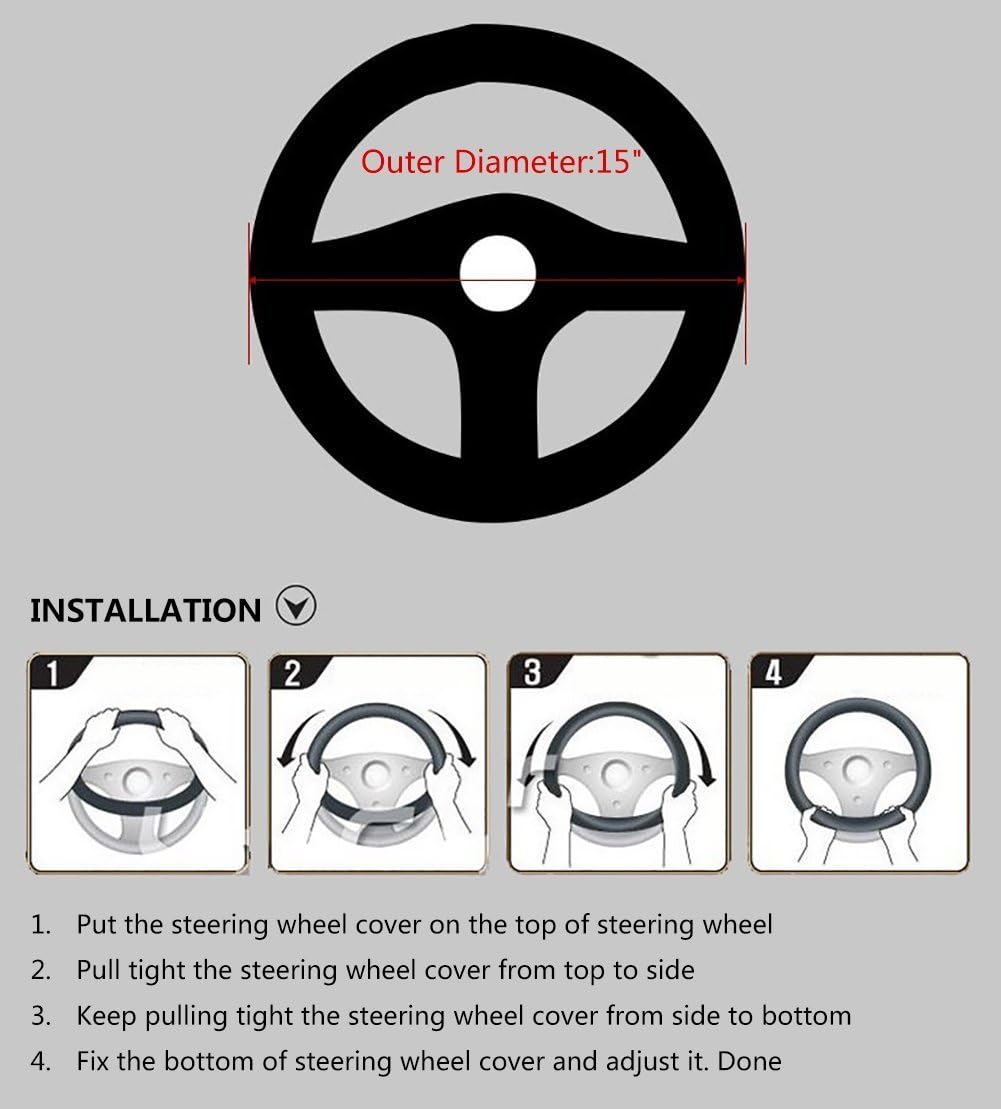 Valleycomfy Steering Wheel Covers Universal 15 inch - Genuine Leather