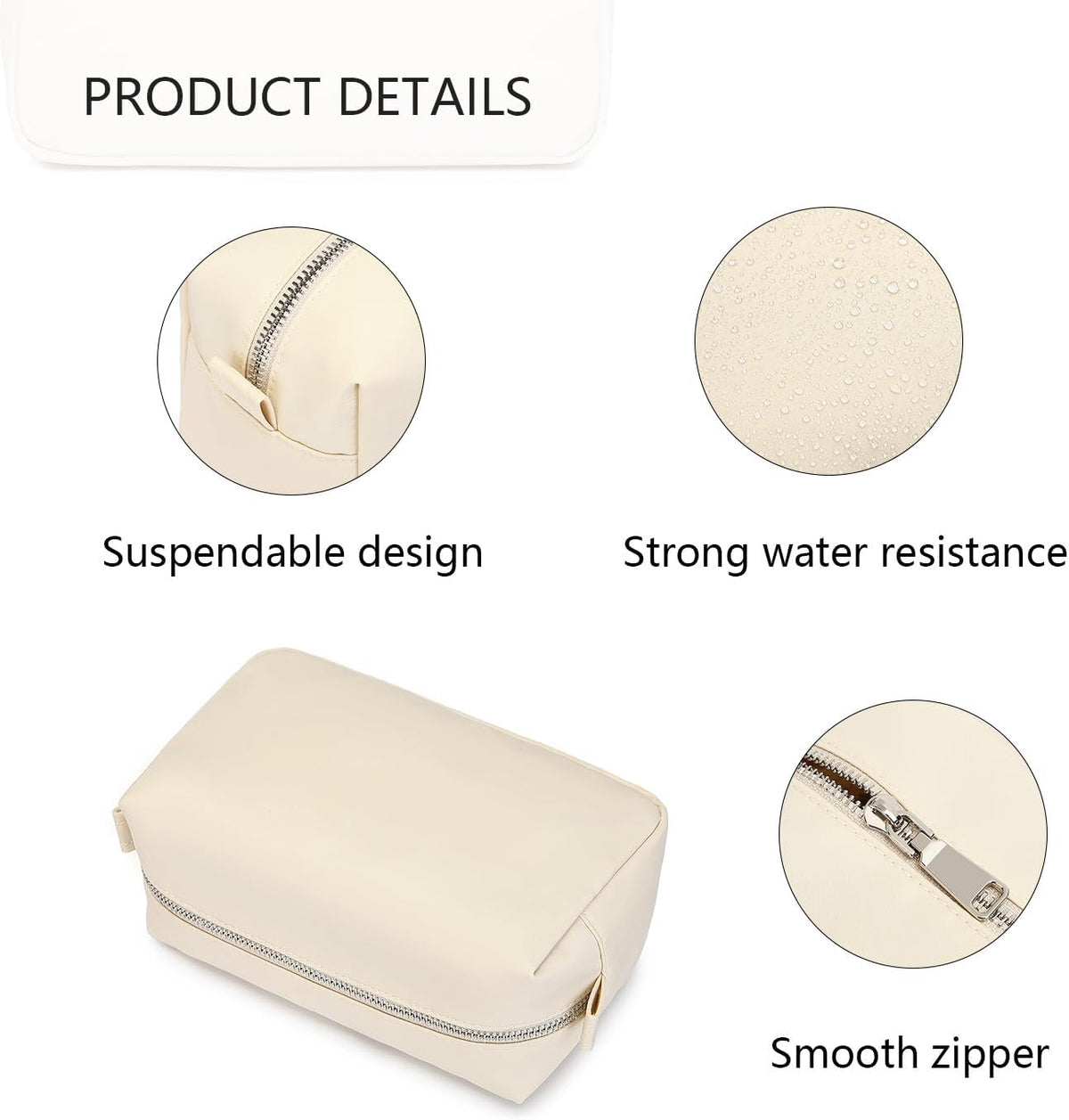 Travel Makeup Bag, Ring Clasp Wristlet Organizer (Creamy White)