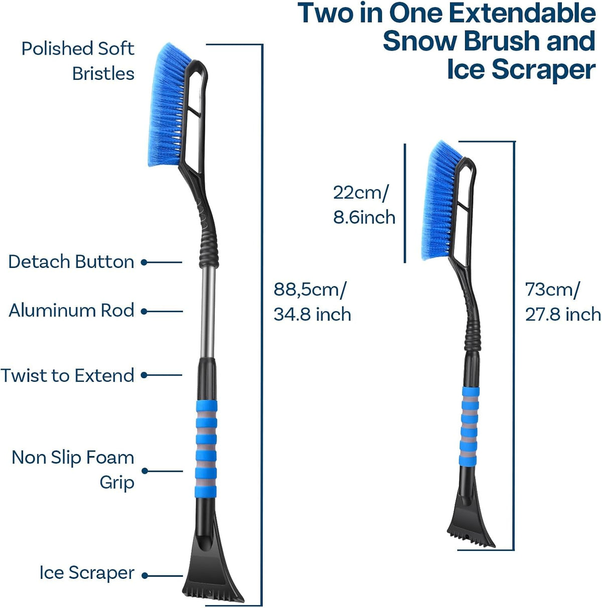 MMOBIEL Snow Brush and Ice Scraper for Car Windshield Essential Automotive Exterior Accessory, Winter Car Gadget – Detachable Universal Vehicle Snow Scraper – Durable Ergonomic Grip – Blue